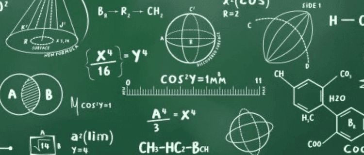 schémas sur un tableau qui montrent des calculs permettant d'avancer et de trouver un sujet pour le Grand oral pour un lycéen ayant comme spécialités Maths et Physique-Chimie